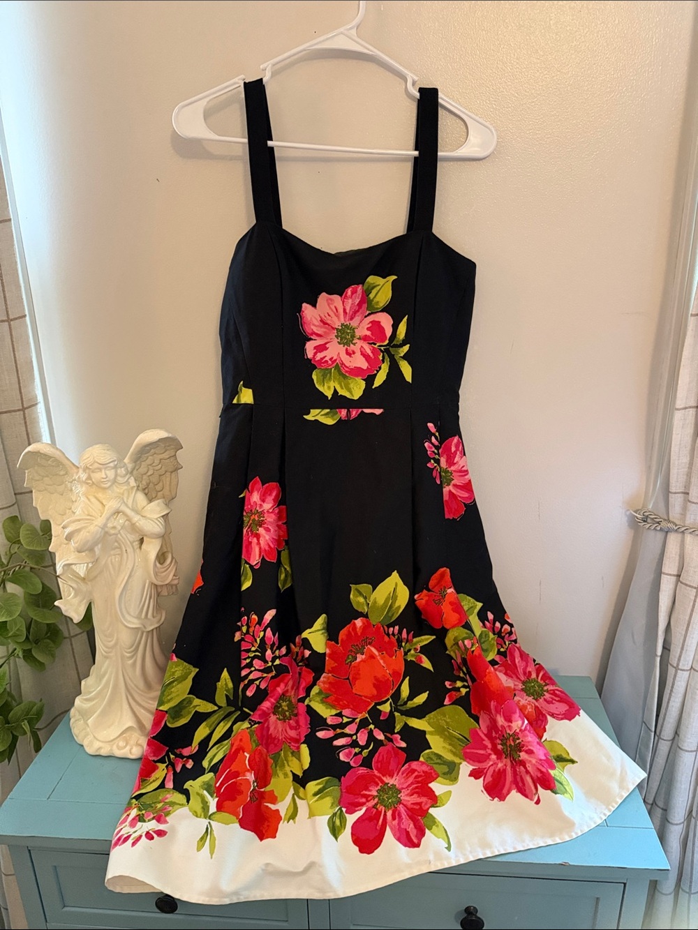 Jessica Howard Black Dress with Pink & Red Floral Border
